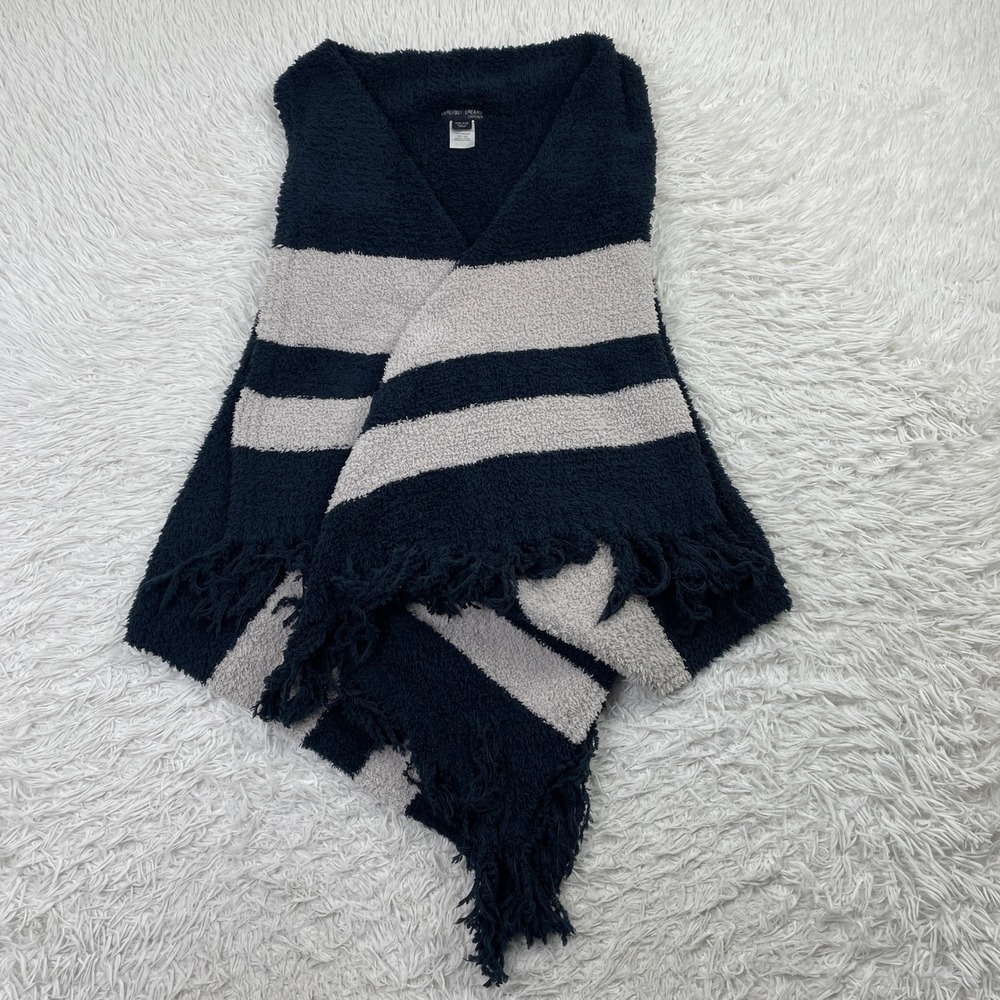 Barefoot Dreams Shawl Womens One Size Blue White CozyChic Malibu Wrap Tassel